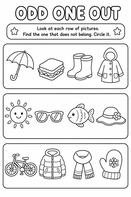 Odd One Out Worksheets For Ages 46