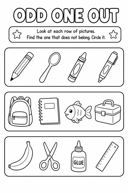 Odd One Out Worksheets For Ages 46