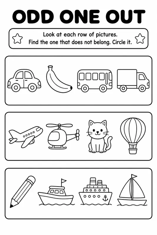 Odd One Out Worksheets For Ages 46