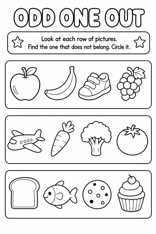 Odd One Out Worksheets For Ages 46