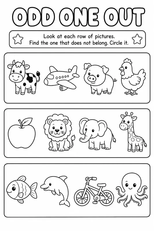 Odd One Out Worksheets For Ages 46