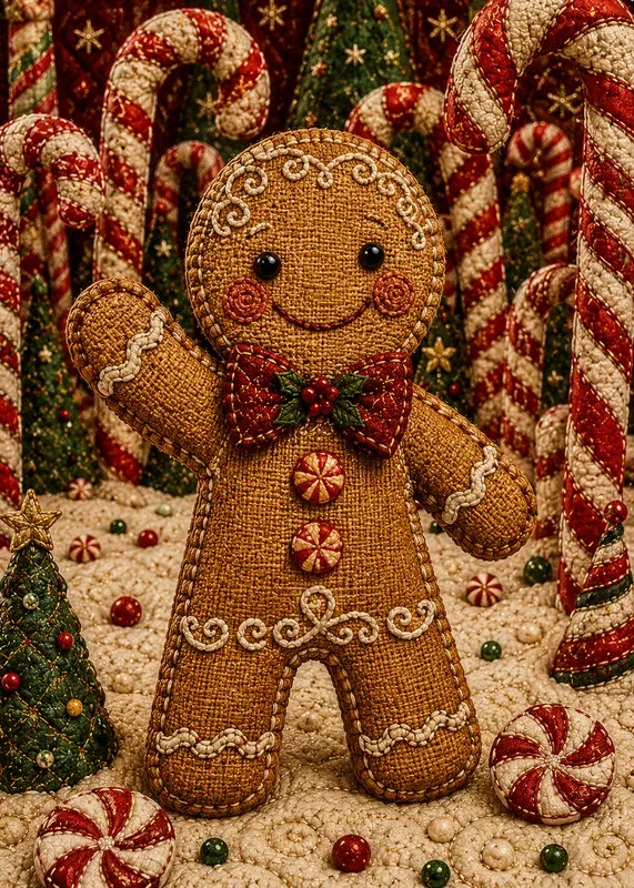Cozy Patchwork Christmas Doll Art