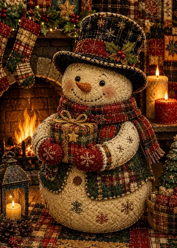 Cozy Patchwork Christmas Doll Art