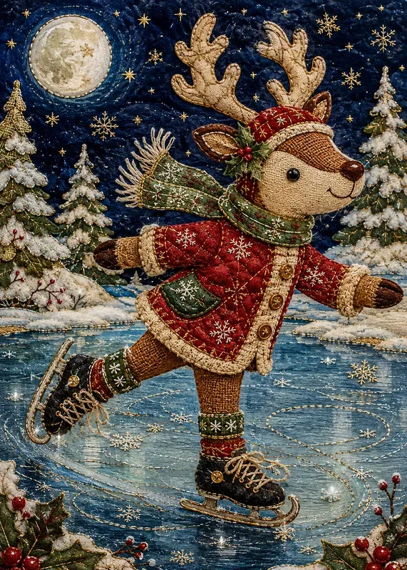 Cozy Patchwork Christmas Doll Art