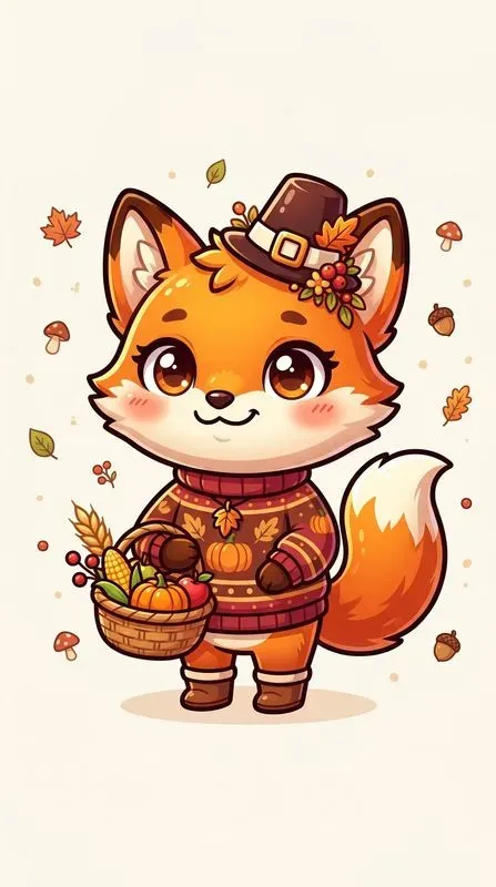 Cute Thanksgiving Chibi Animals Prints