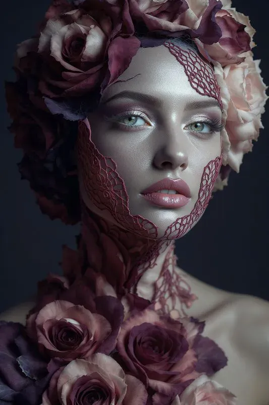 Ethereal Women Marble Floral Art