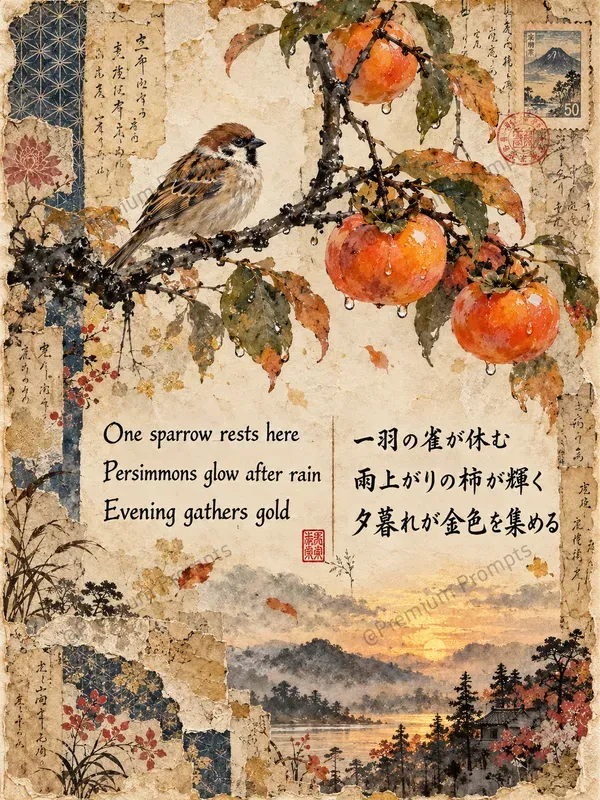 Japanese Haiga Poetry Junk Journal Pages