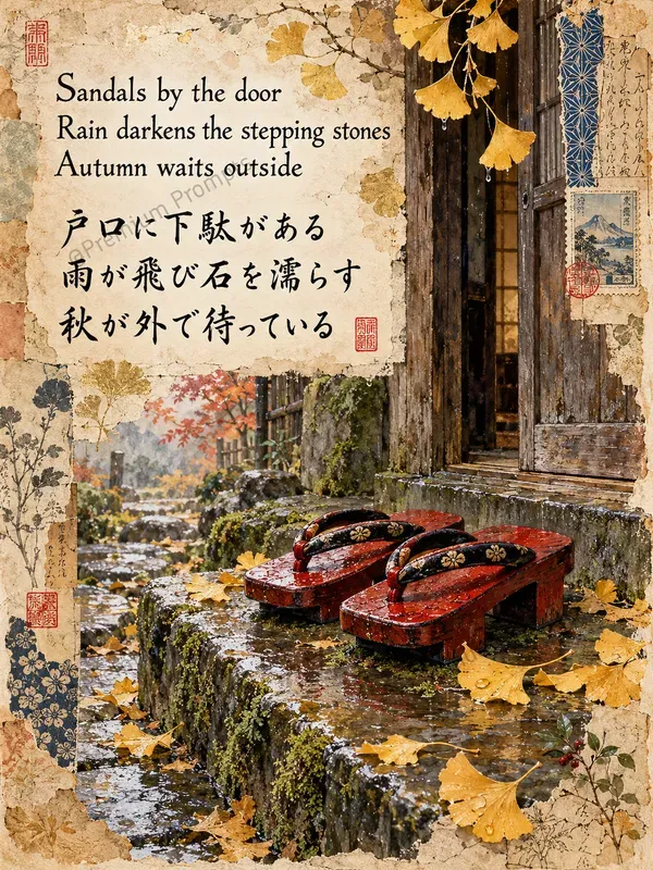 Japanese Haiga Poetry Junk Journal Pages