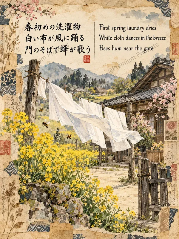 Japanese Haiga Poetry Junk Journal Pages