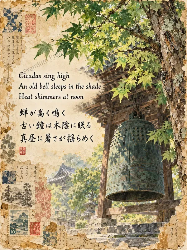 Japanese Haiga Poetry Junk Journal Pages
