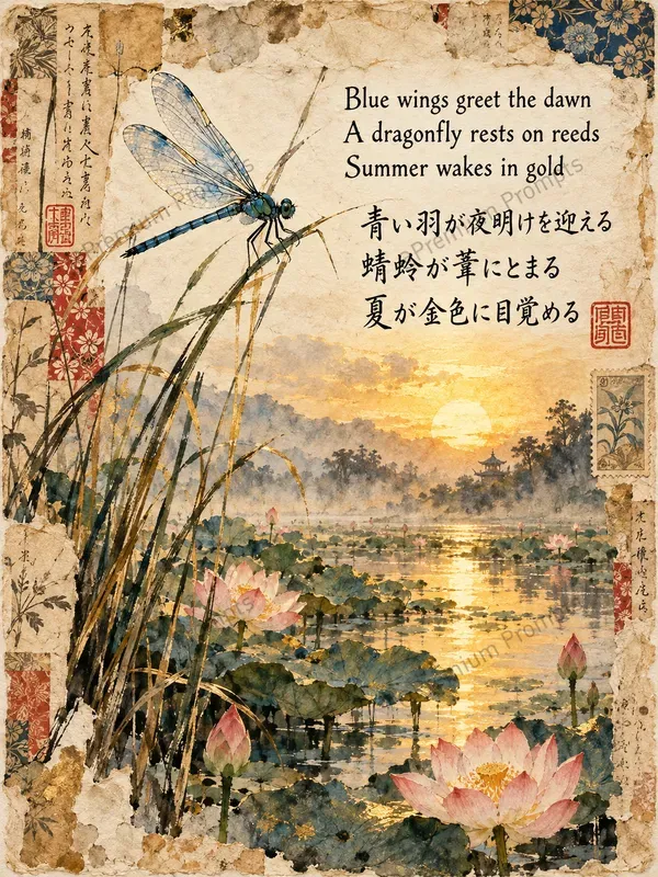 Japanese Haiga Poetry Junk Journal Pages