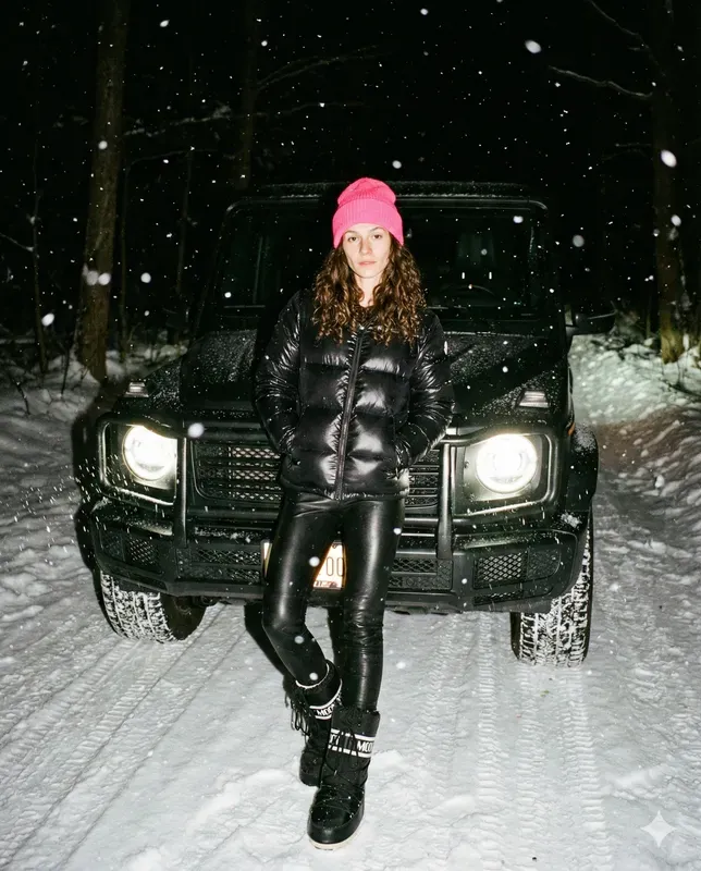 Luxe Winter Night Car Photos