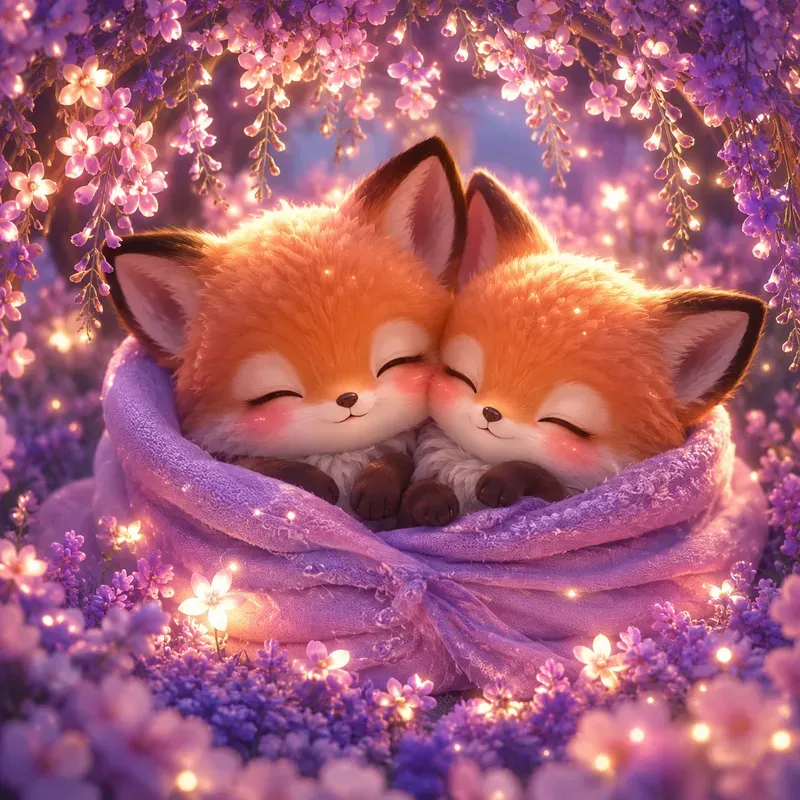 Dreamy Kawaii Animal Love Scene Art 3D