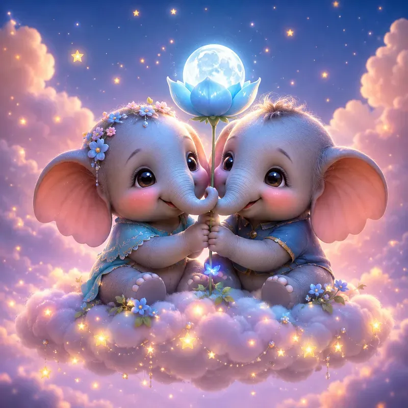 Dreamy Kawaii Animal Love Scene Art 3D