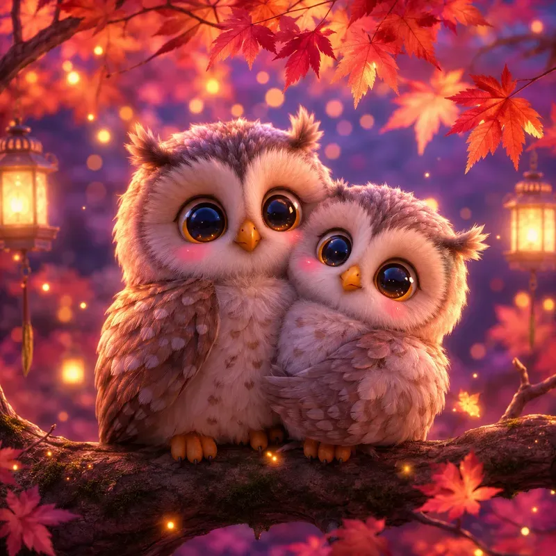 Dreamy Kawaii Animal Love Scene Art 3D