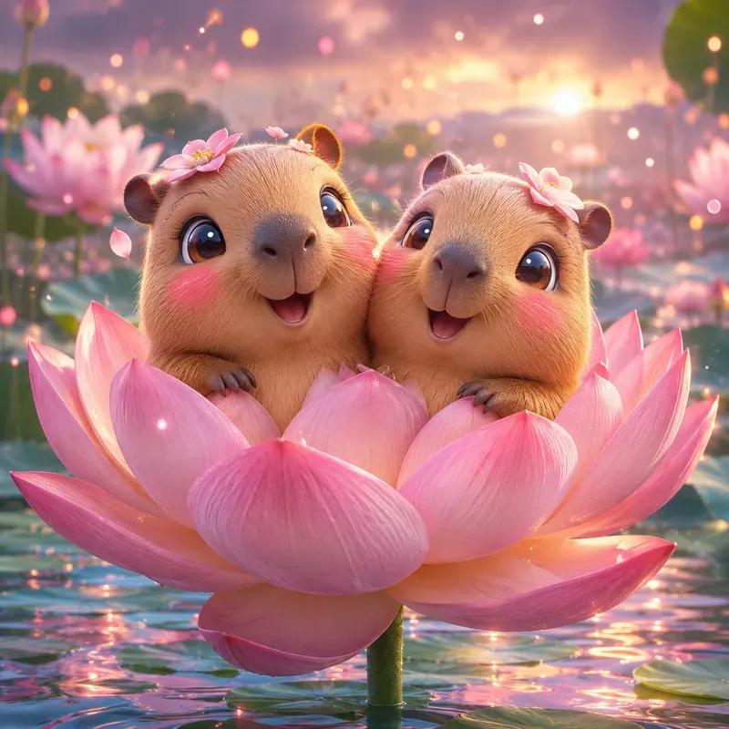 Dreamy Kawaii Animal Love Scene Art 3D