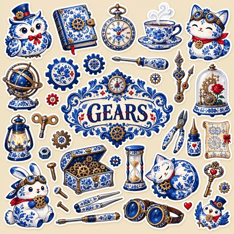 Gzhel Porcelain Folk Art Sticker Packs