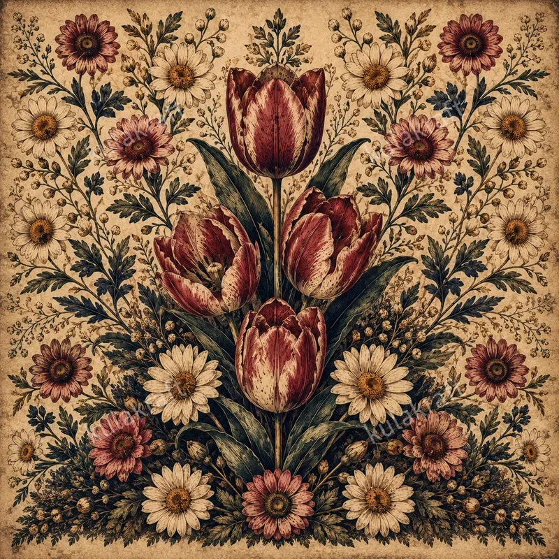 Vintage Botanical Engraving Flowers