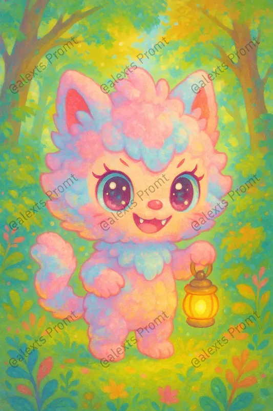 Anime Labubu Style Toys In Forest