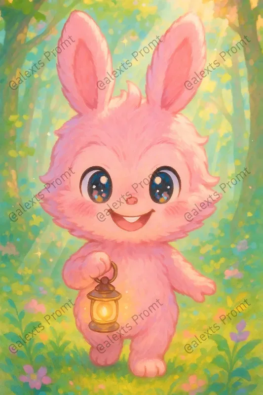 Anime Labubu Style Toys In Forest