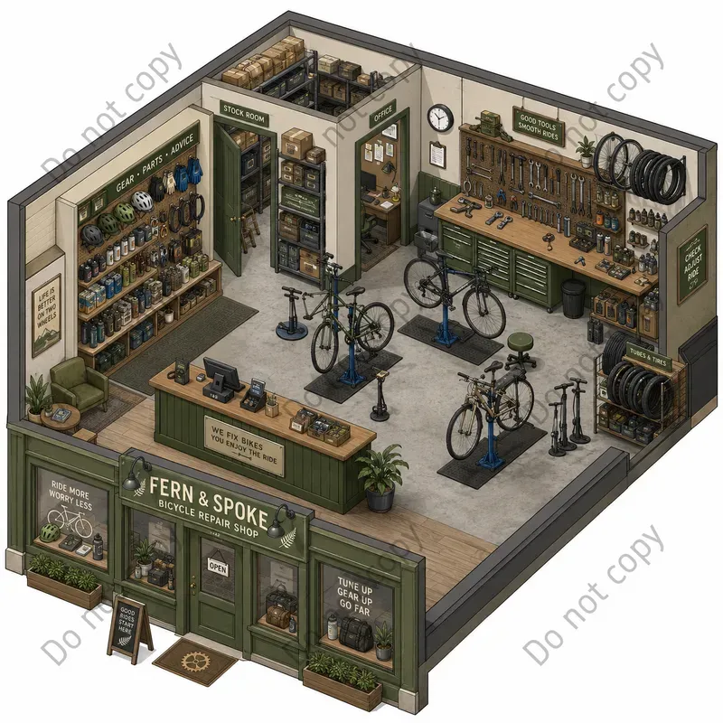 Isometric Shop Cutaway Scenes