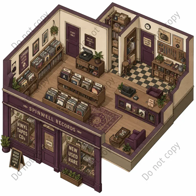 Isometric Shop Cutaway Scenes