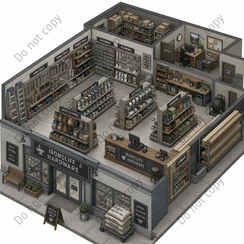 Isometric Shop Cutaway Scenes