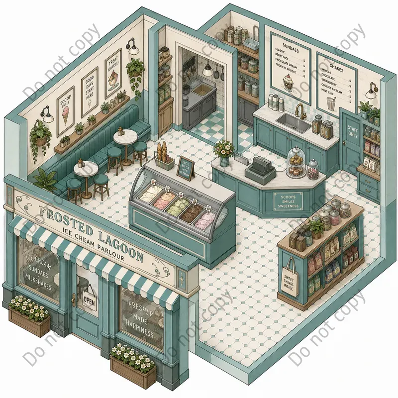 Isometric Shop Cutaway Scenes