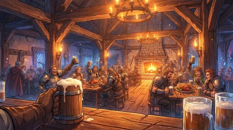 2D Anime Fantasy Tavern Concept Art