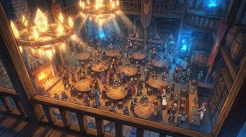 2D Anime Fantasy Tavern Concept Art