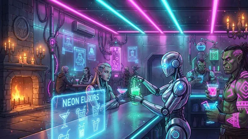 2D Anime Fantasy Tavern Concept Art