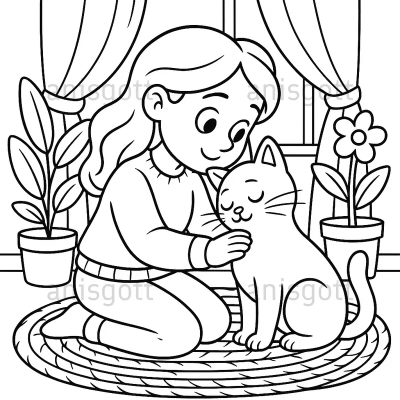Cute Cat Mom Moments Coloring Pages
