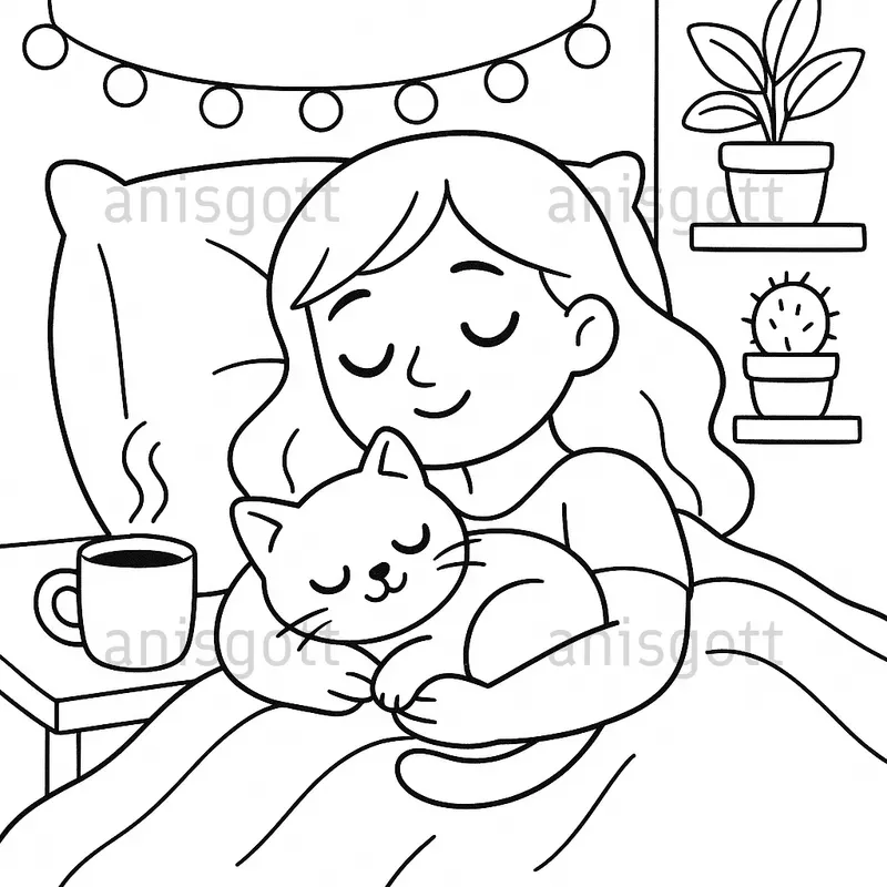 Cute Cat Mom Moments Coloring Pages