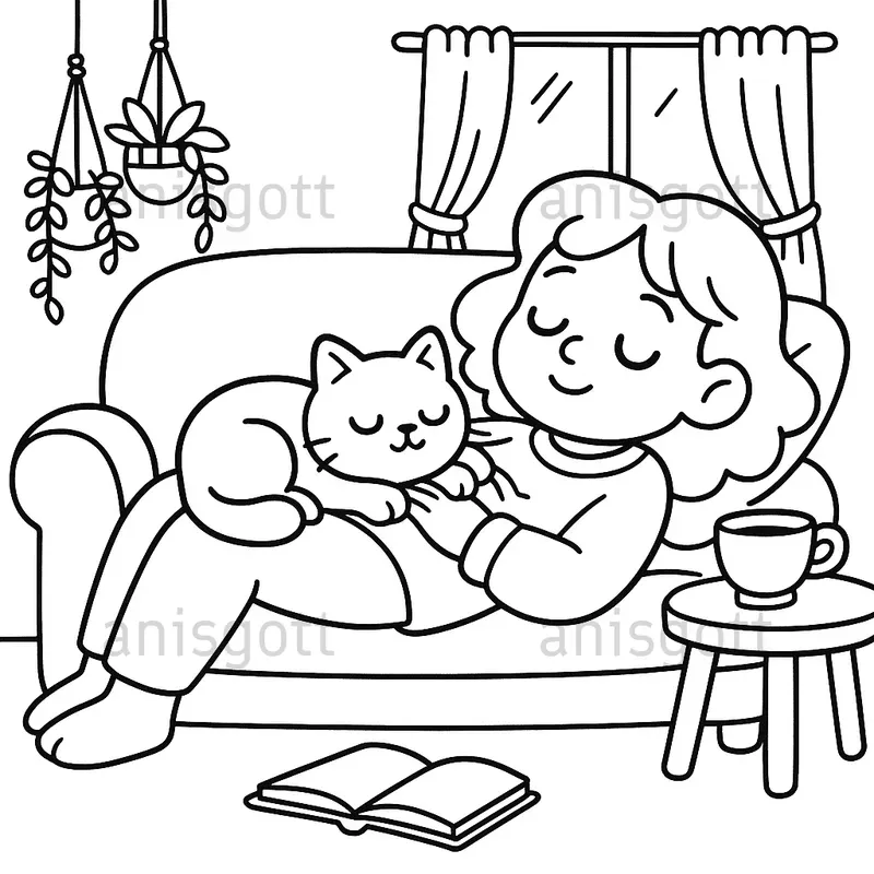Cute Cat Mom Moments Coloring Pages