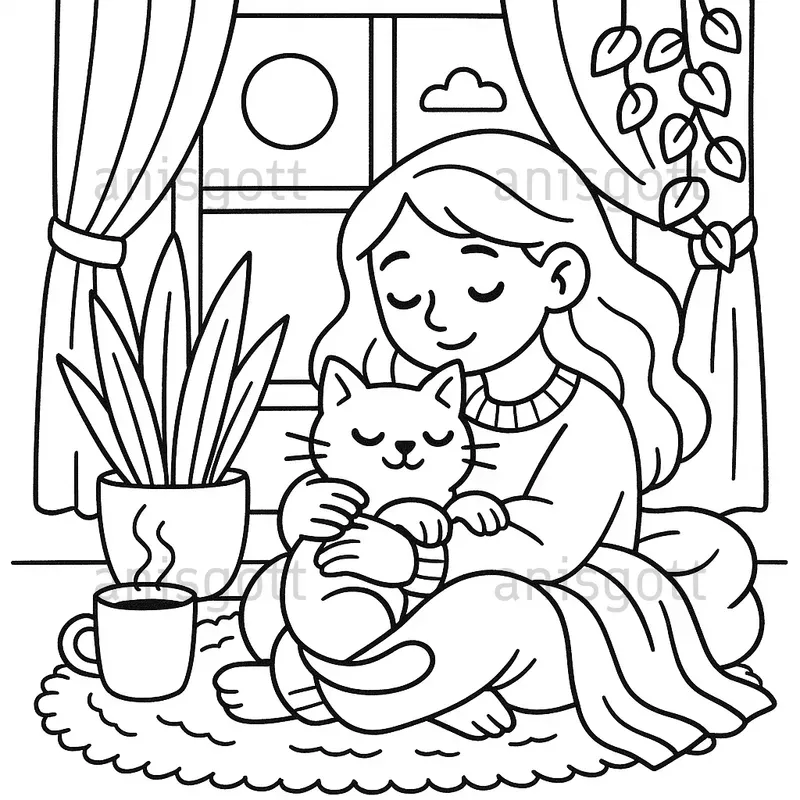 Cute Cat Mom Moments Coloring Pages