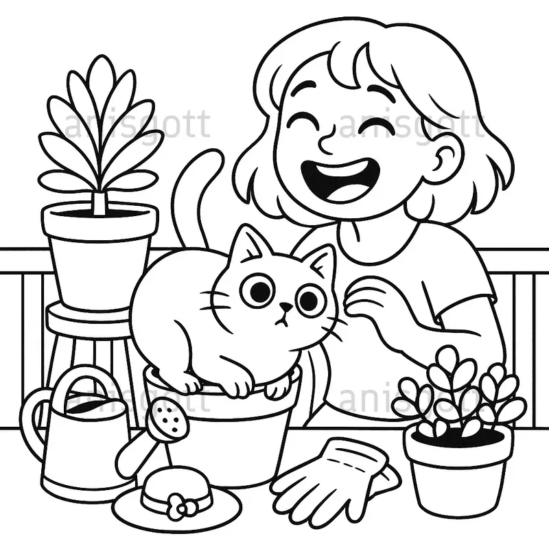 Cute Cat Mom Moments Coloring Pages