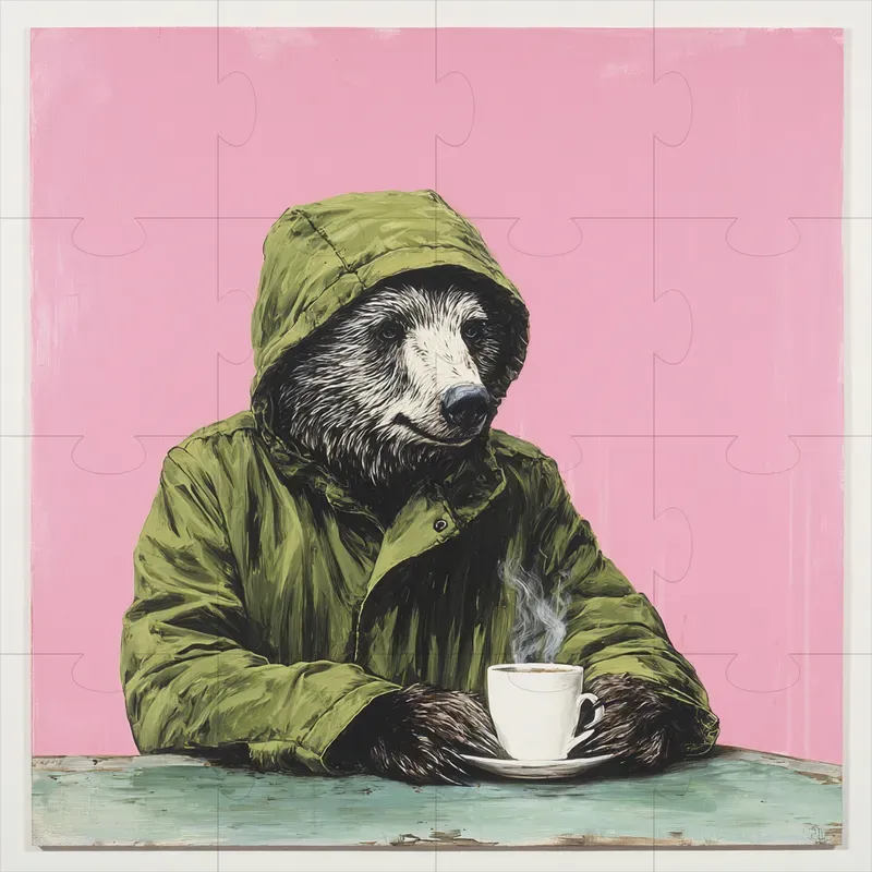 Tea Drinking Hooded Animals Pink Green