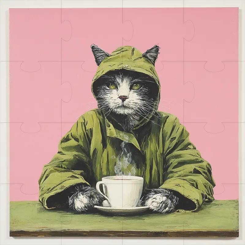 Tea Drinking Hooded Animals Pink Green