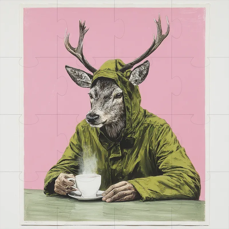 Tea Drinking Hooded Animals Pink Green