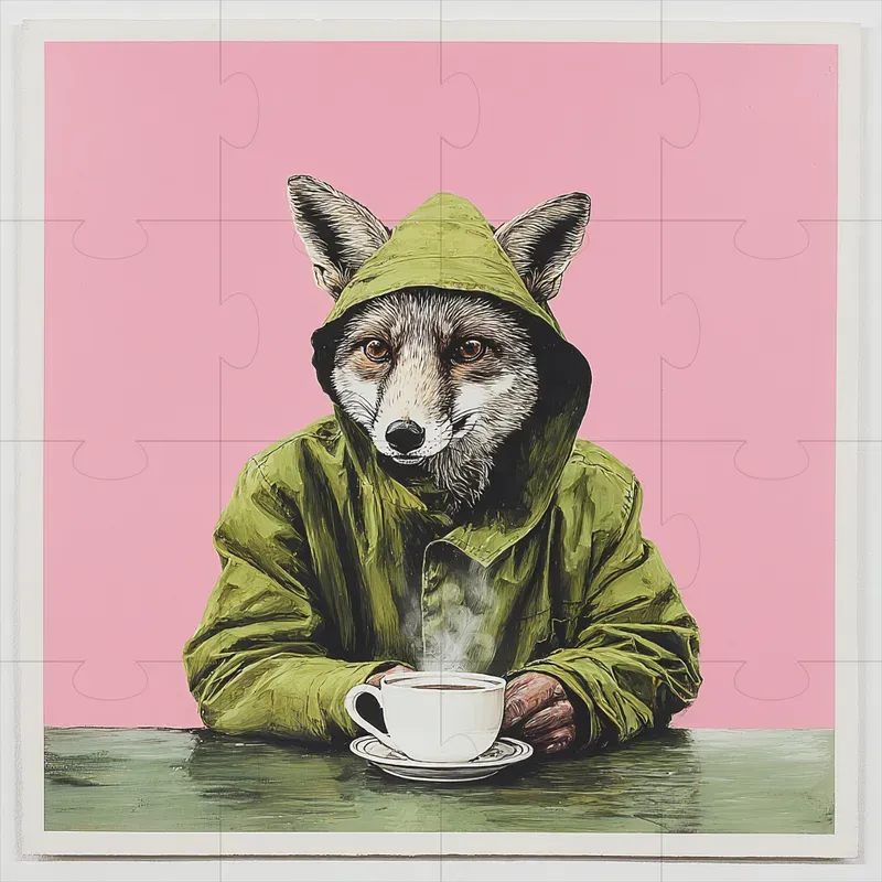 Tea Drinking Hooded Animals Pink Green