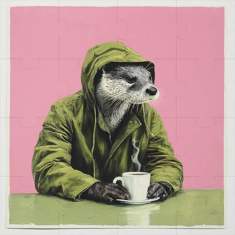 Tea Drinking Hooded Animals Pink Green