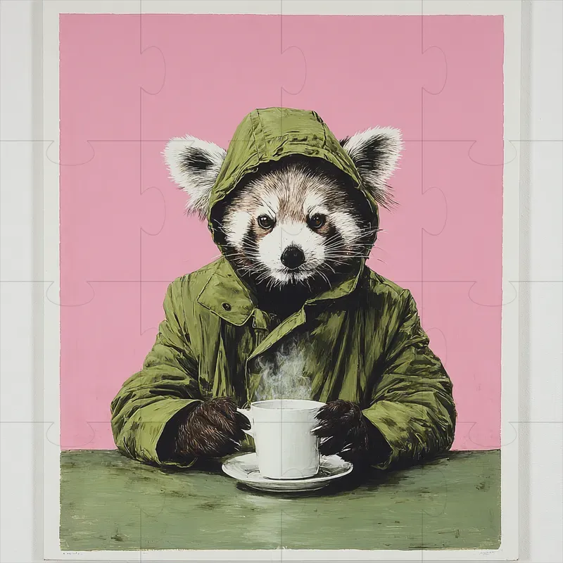 Tea Drinking Hooded Animals Pink Green