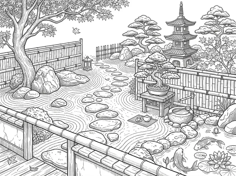 Japanese Zen Garden Coloring Pages