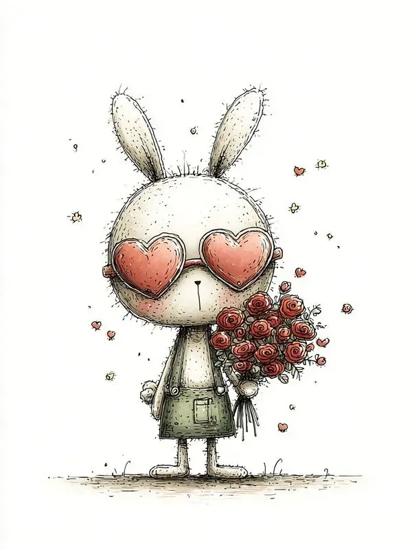 Simple Doodle Valentine Animals Clipart