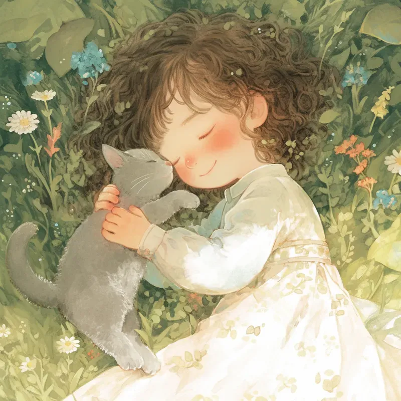 Watercolor Kids Pets Floral Beds