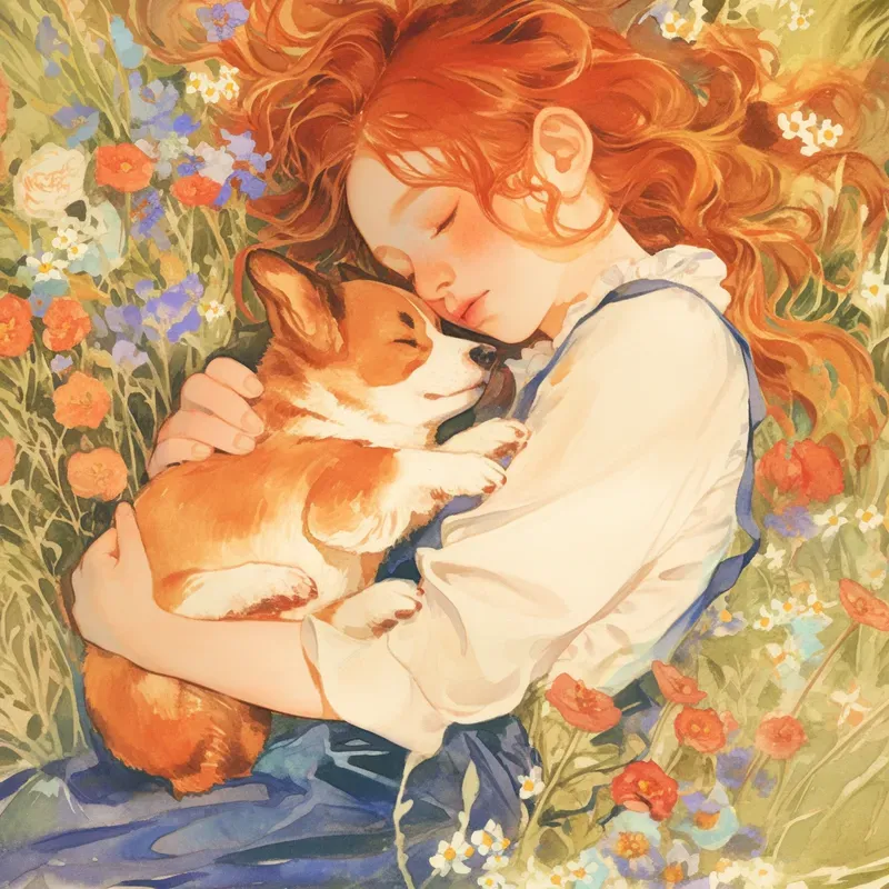 Watercolor Kids Pets Floral Beds