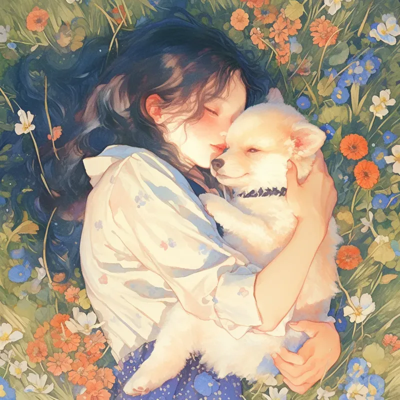 Watercolor Kids Pets Floral Beds