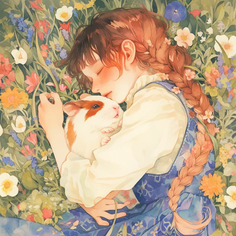 Watercolor Kids Pets Floral Beds