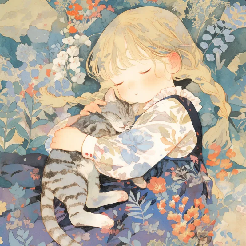 Watercolor Kids Pets Floral Beds