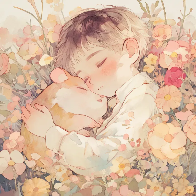 Watercolor Kids Pets Floral Beds